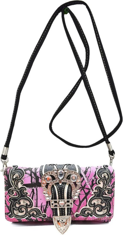 Camouflage Crown Buckle Western Floral Women Shoulder Bag Crossbody Set4