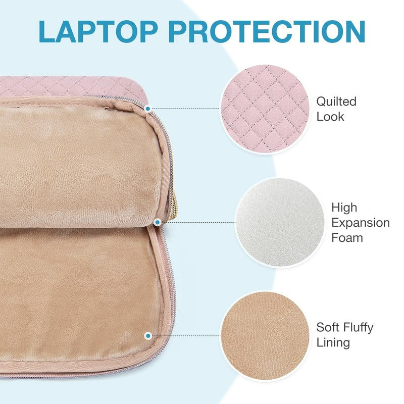 15.6 Inch Laptop Sleeve Shockproof Padded Zipper Case with Handle Pink3