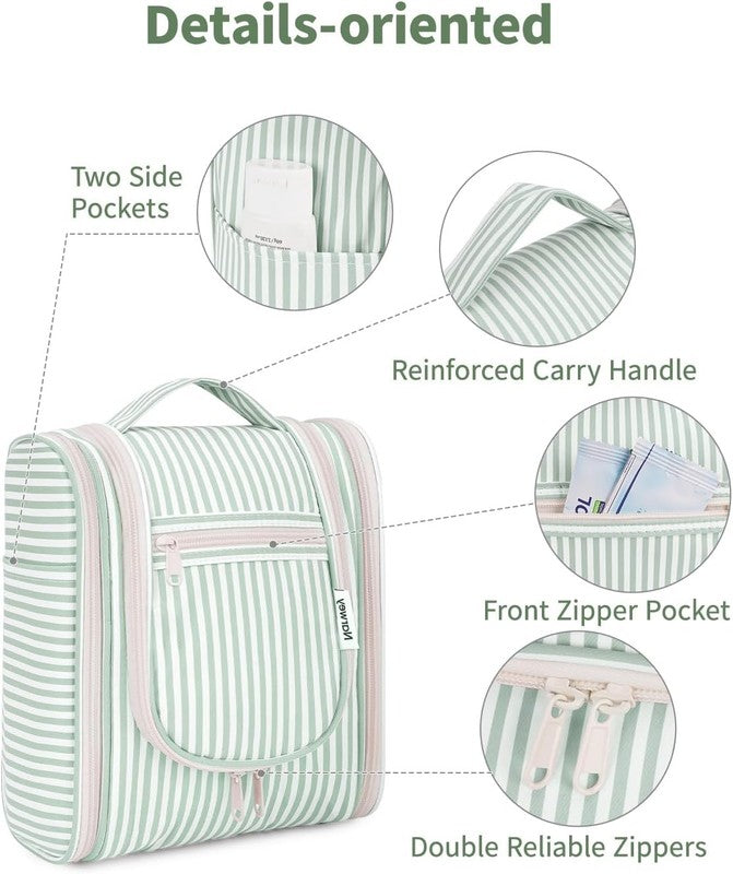 Small Striped Hanging Travel Toiletry Bag Makeup Organizer Mint Green Stripe5