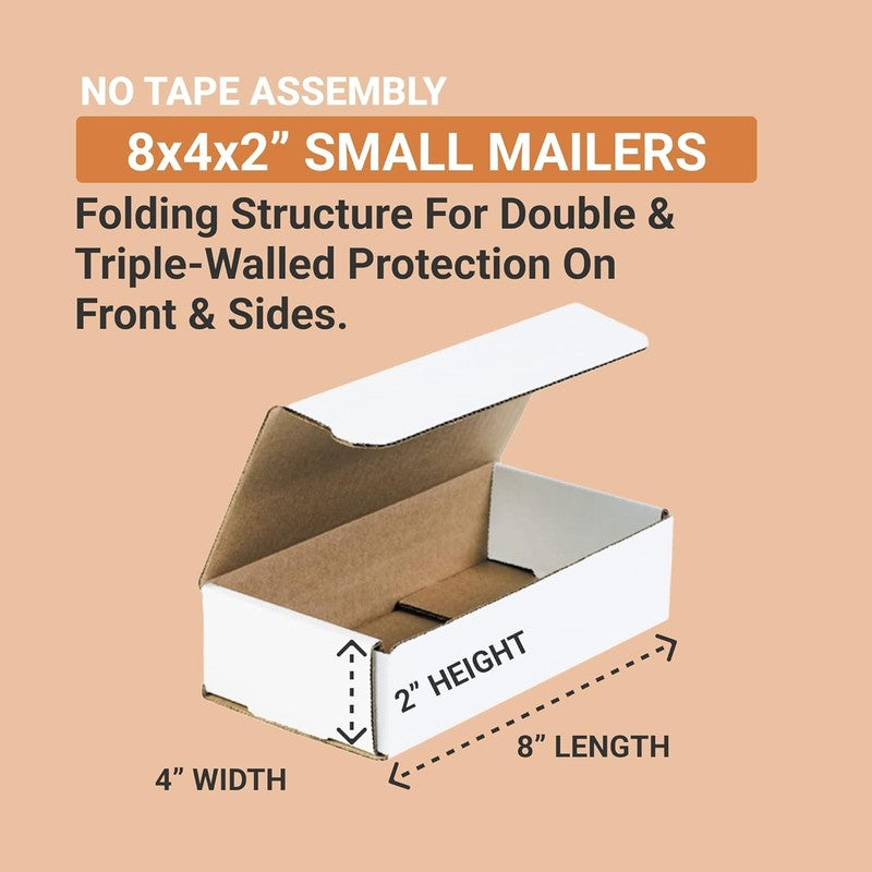 Small Corrugated Mailing Boxes 8"x4"x2" (50 Pack)   White Cardboard Shipping1