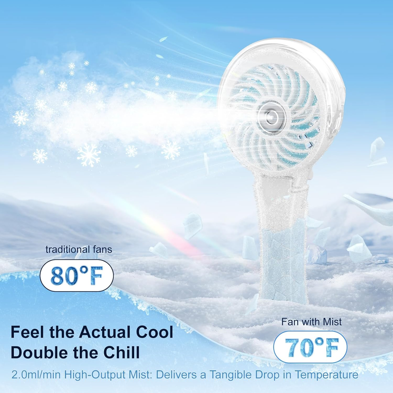 Portable Misting Fan USB Rechargeable Handheld Mini Cooling Fan White2