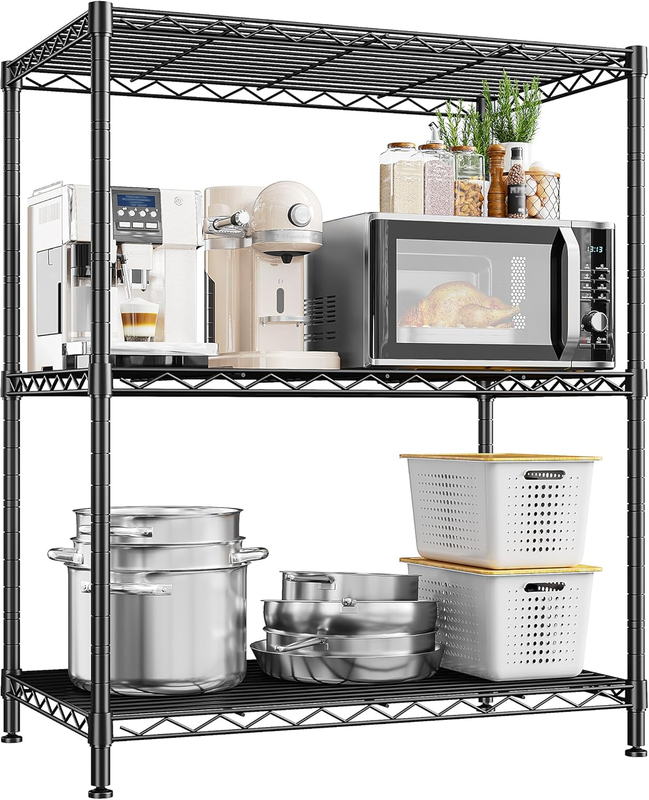 3 Tier Metal Storage Shelves Adjustable Wire Rack Pantry Kitchen Shelf Black9