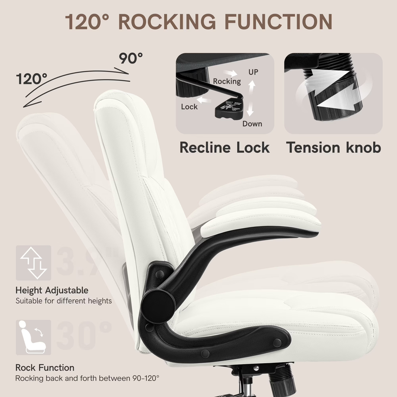 Ergonomic Leather Computer Office Chair 400LB Capacity White4