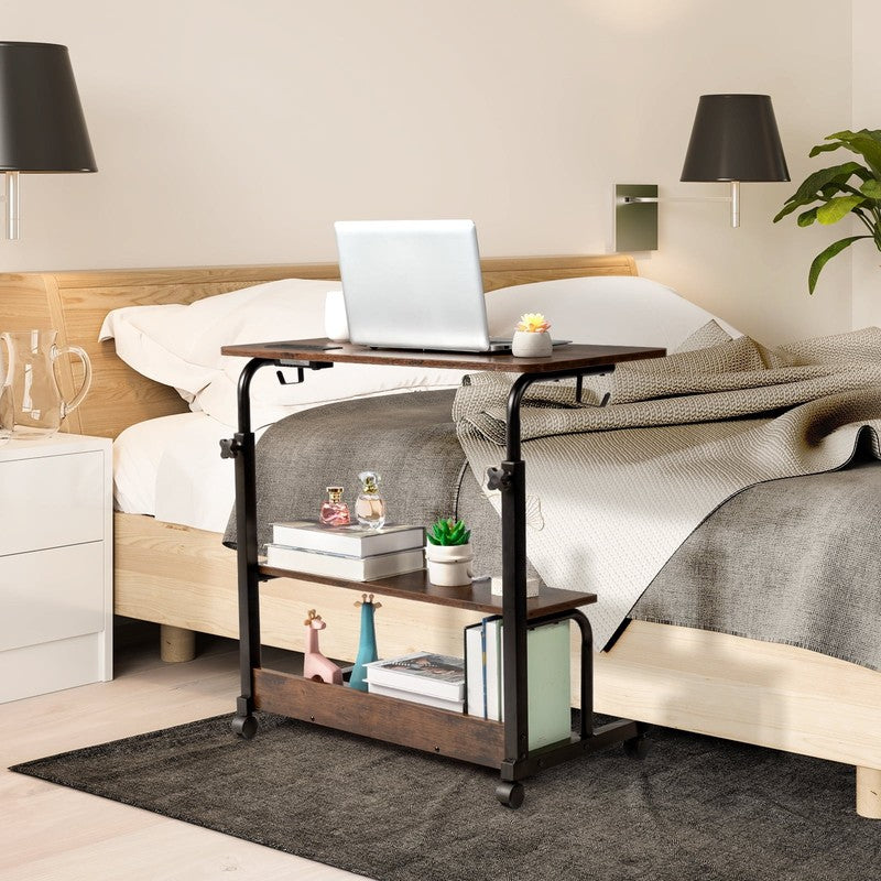 Rolling Computer Desk Stand Side Table Coffee Sofa End Cart w/ USB Charging3