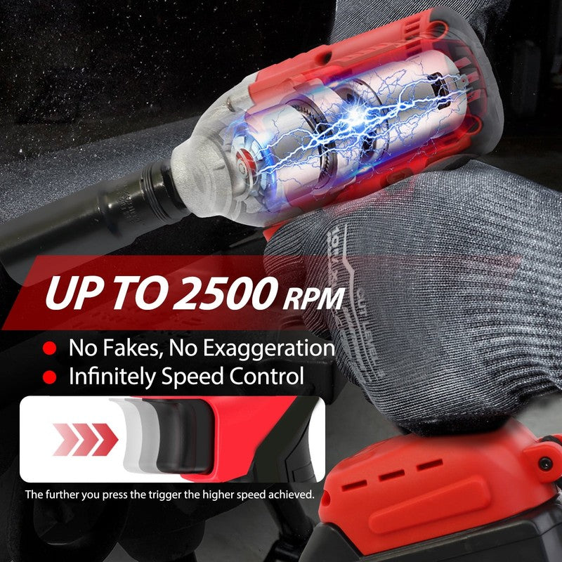 Baokaler Cordless Impact Wrench 1/2 Inch 740 Ft-Lbs Brushless with 2 Batteries F1