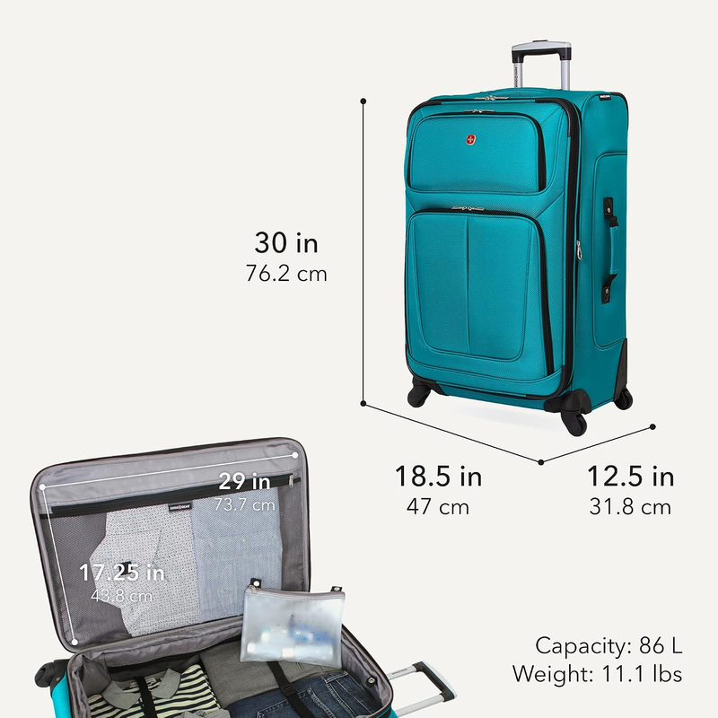 Large Softside Expandable Spinner Luggage Lightweight Travel Suitcase Teal1