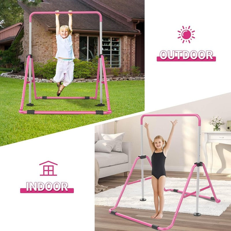 Foldable Kids Gymnastics Bar 5 Height Adjustable Indoor/Outdoor 140lb Limit5