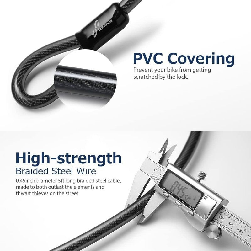 Heavy Duty Bike U Lock 17mm Shackle + 5ft Cable & Mount Bracket Anti-Theft Key7