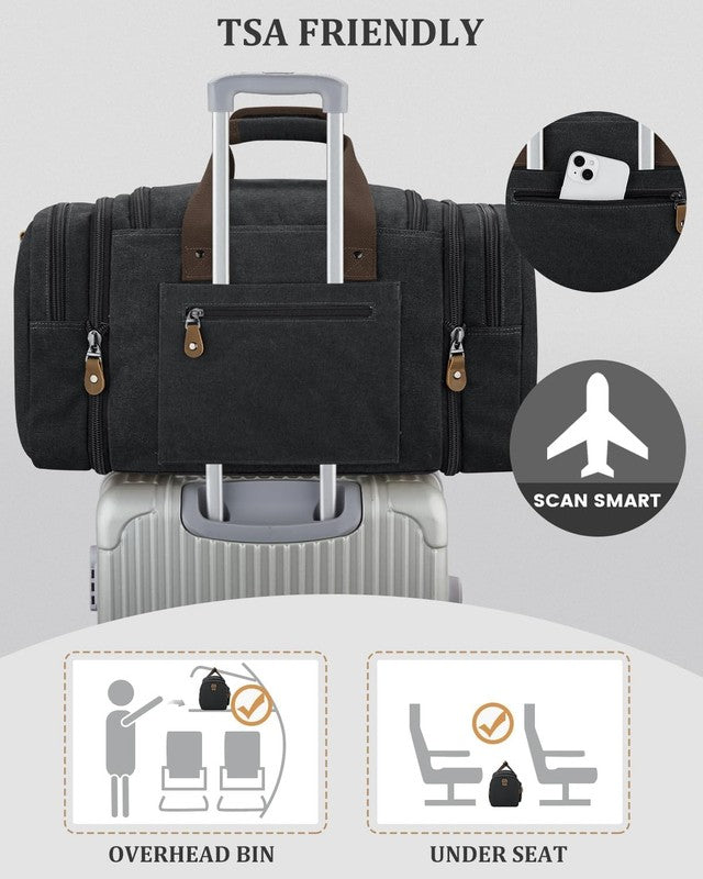 Expandable 60L Canvas Duffle Bag Dark Grey Travel Gym Weekender Carry On8