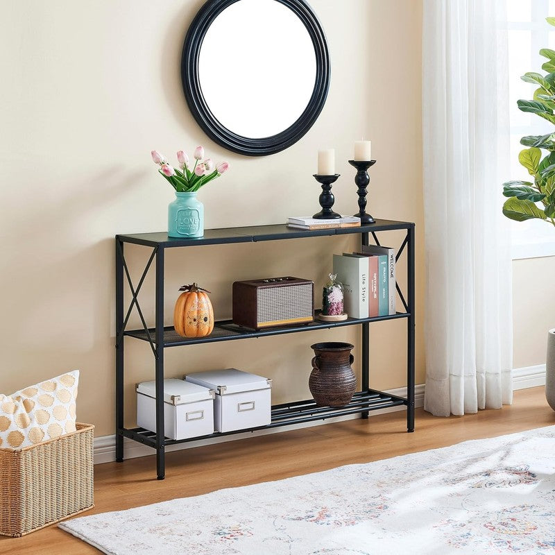 Industrial Console Table 3 Tier Entryway Hallway Narrow Sofa Table Black8