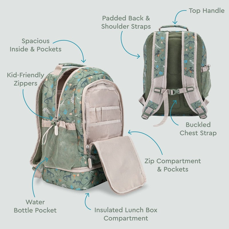 Kids Prints 2 In 1 Backpack & Insulated Lunch Bag   Dino Fossils2