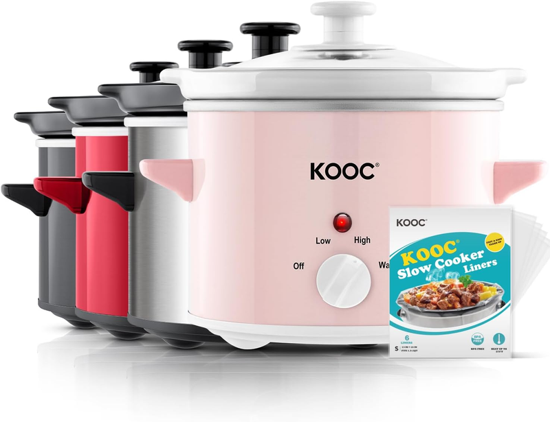 Small Slow Cooker, 2-Quart, Free Liners Included for Easy Clean-Up, Upgraded Cer8