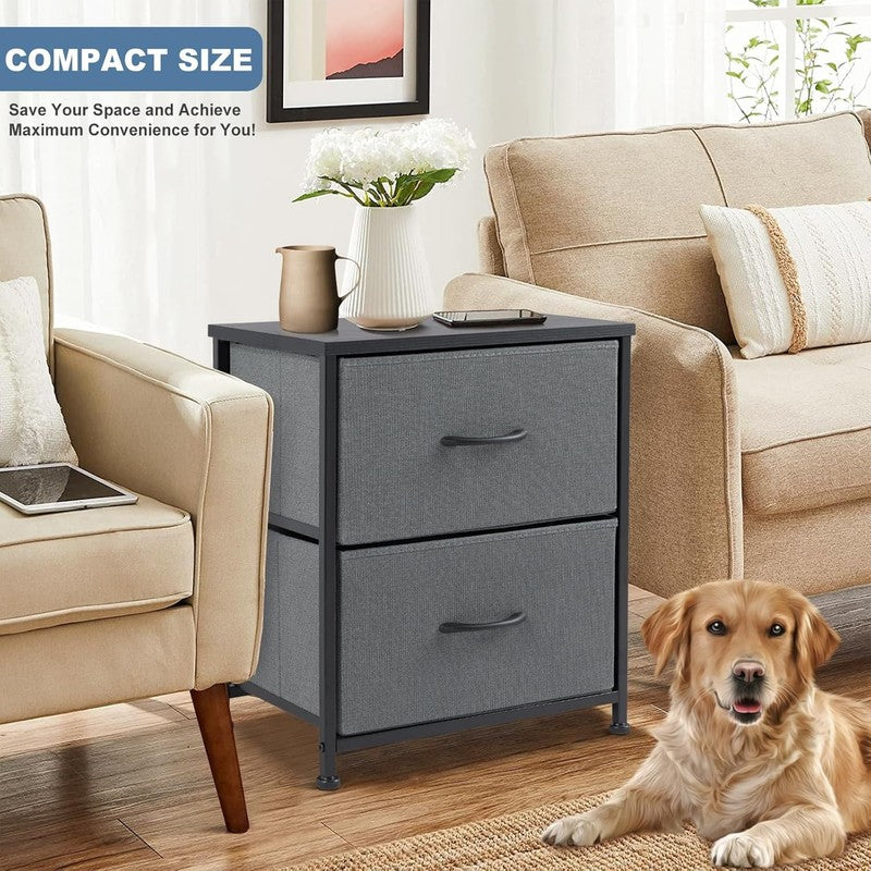 Nightstand Small Dresser with 2 Fabric Drawers, Bedside Storage Table, Grey1