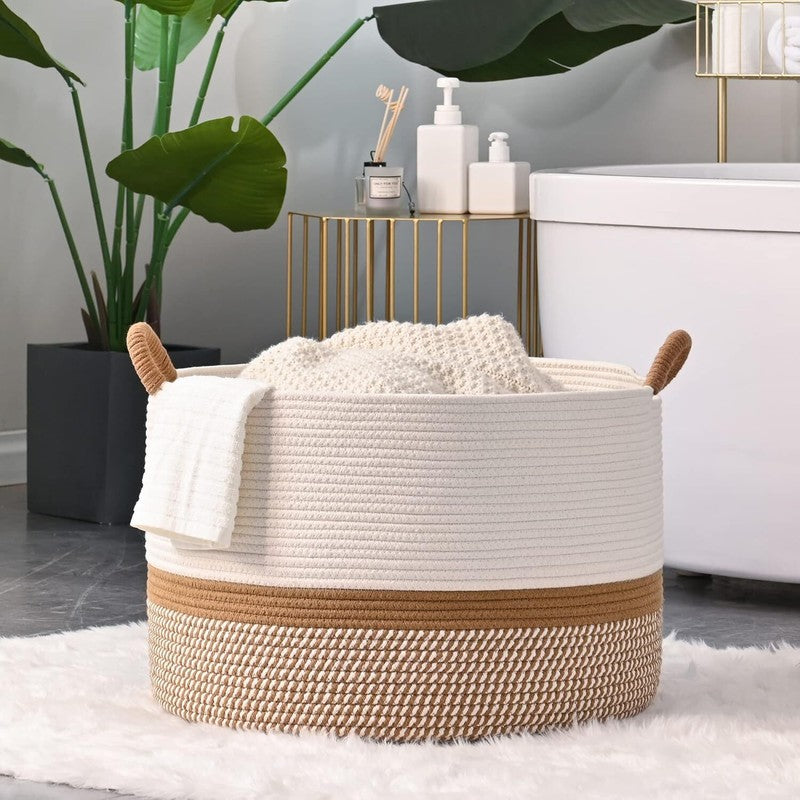 Large Blanket Basket (20"X13"),Woven Baskets for Storage Baby Laundry Hamper7