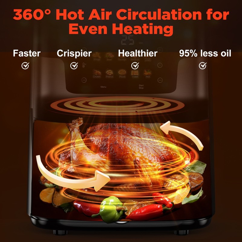 7.5QT Air Fryer Oven, 10-in-1, LED Touch, 10 Presets, w/ Basket & Liners5