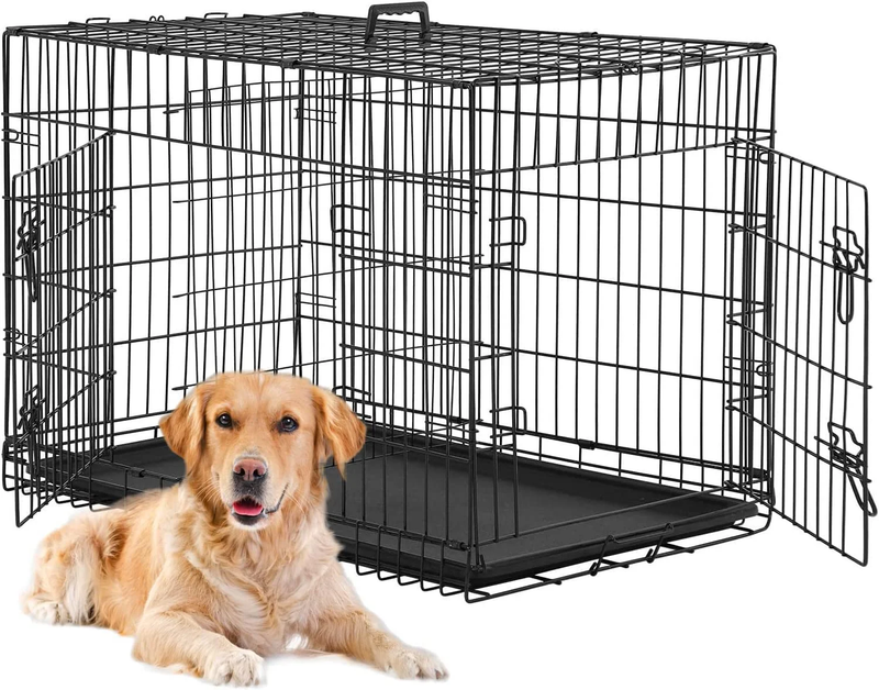 24" Foldable Metal Dog Crate Small Dogs Double Door Divider Black Tray9