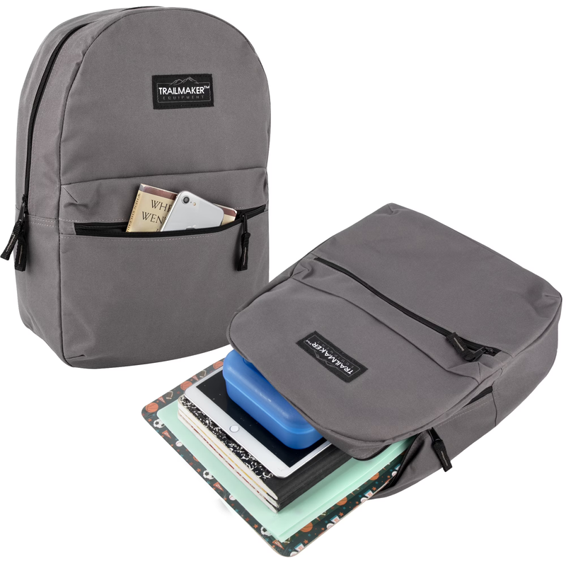Gray Classic Backpack 17" Dual Zipper School Travel Bag3