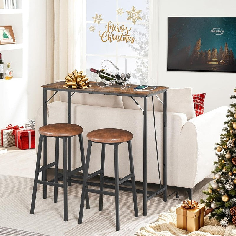 Bar Table with Charging Station High Top Counter Pub Table Rustic Brown/Black4
