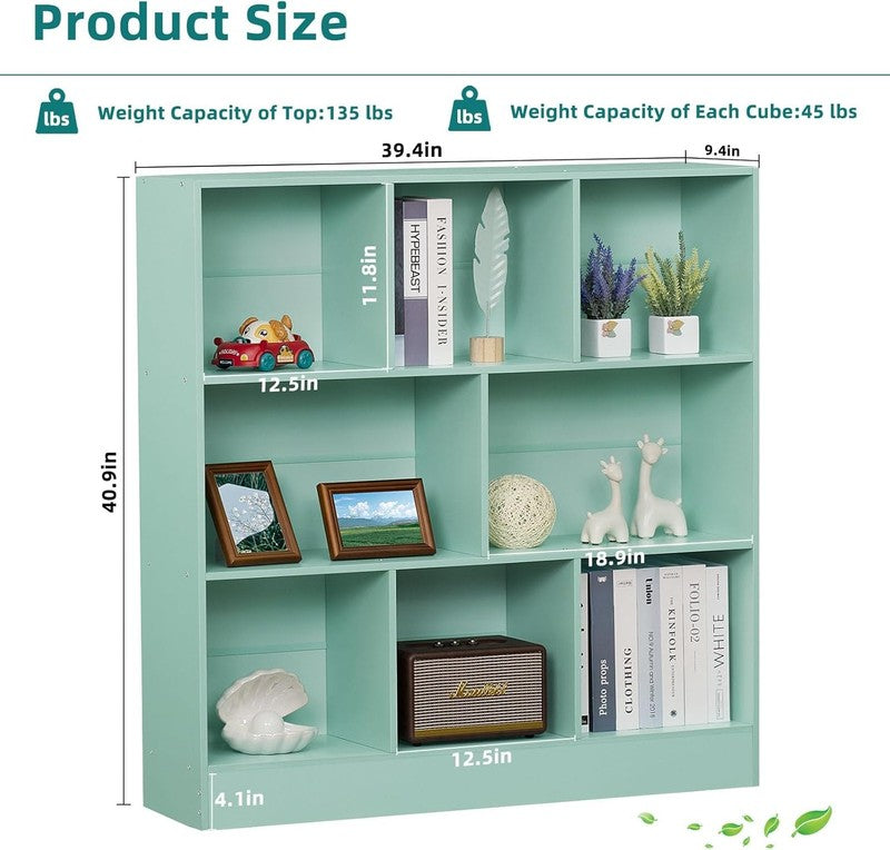 Mint-Green 8 Cube Kids Bookshelf, 3 Tier Storage Organizer for Toys & Books1