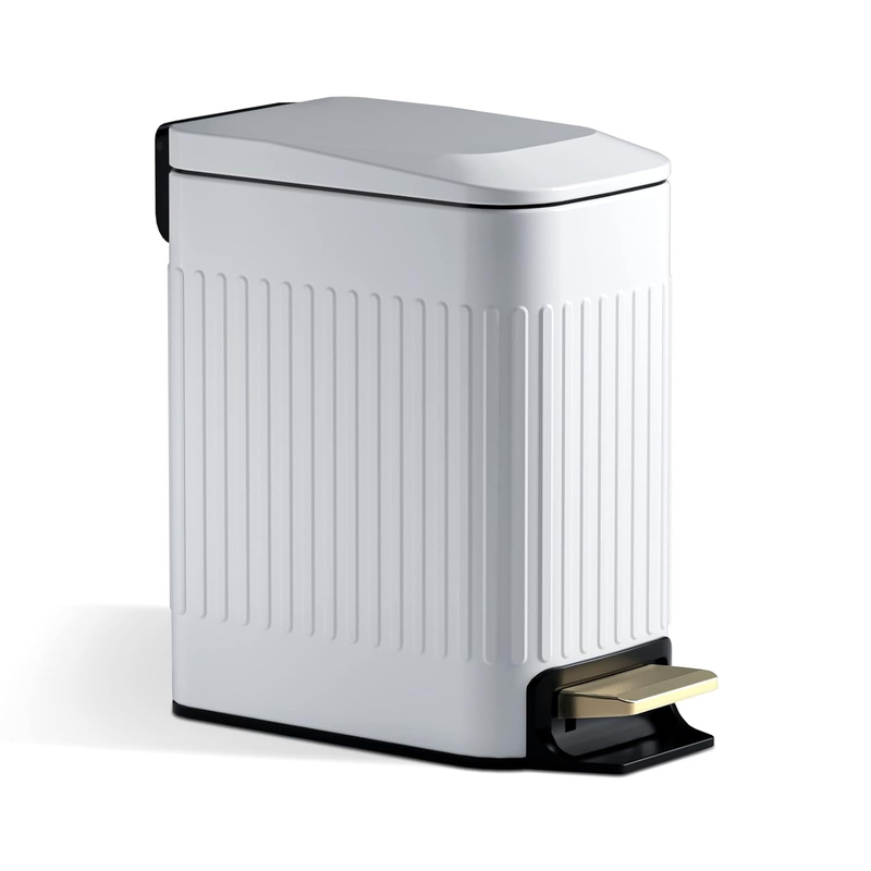 5L Bathroom Trash Can, Slim Step Bin, Soft Close Lid, Embossed White Design7