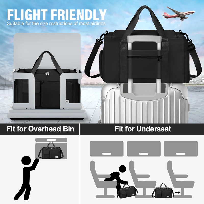 Gym Bag Women Shoe Compartment Dry Wet Travel Weekender Overnight Black5