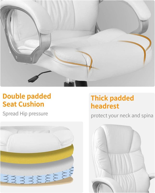 Ergonomic High Back White PU Leather Executive Office Chair with Lumbar Support3