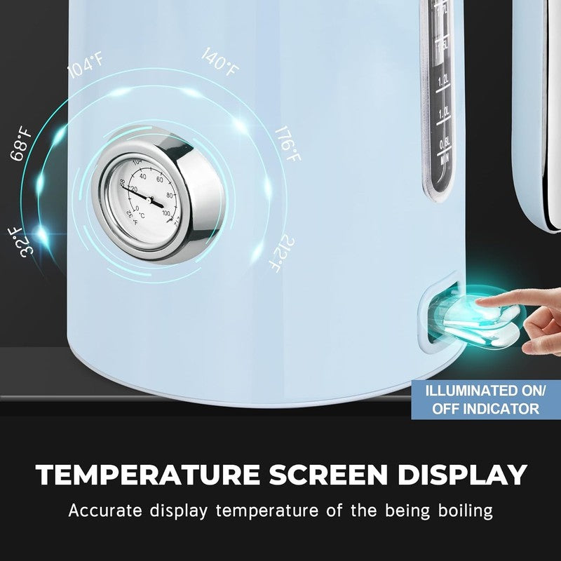 Electric Kettle 57Oz 1500W Stainless Steel Fast Boil w/ Thermometer Blue7