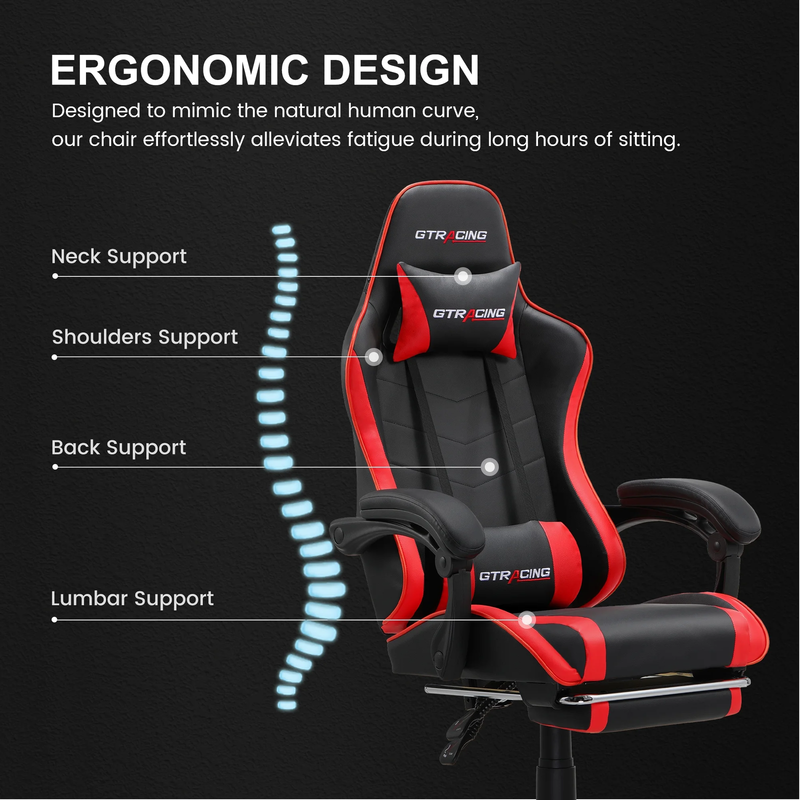 Ergonomic GTWD 200 Chair Gaming Office Adjustable Pillow Footrest Red4