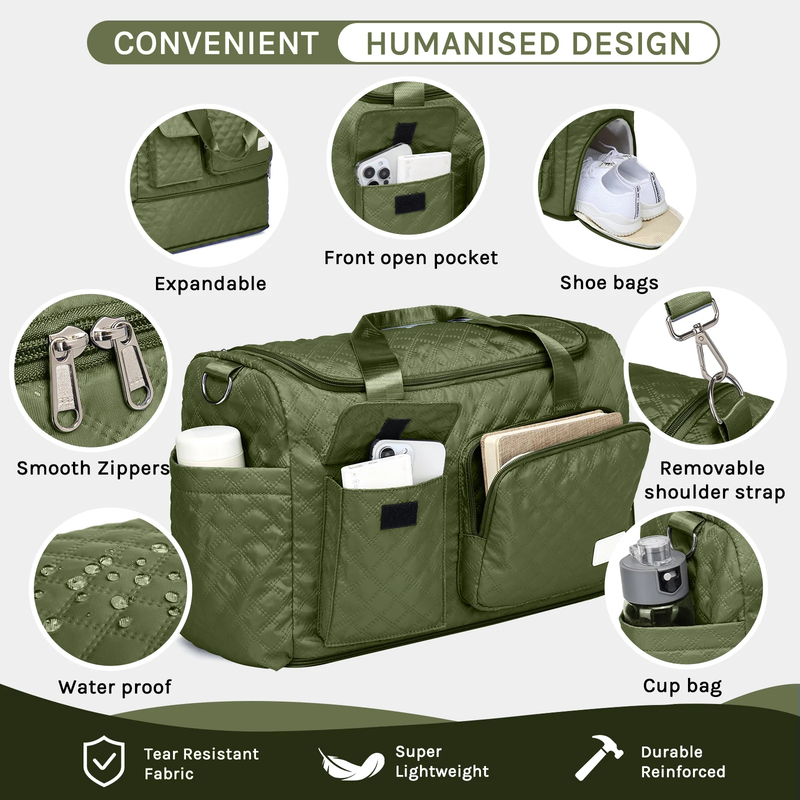 2-Piece Expandable Foldable Duffle Bag Set with Wet Pocket and Shoe Compartment,3