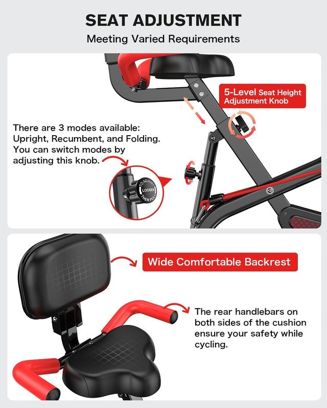 Folding Exercise Bike with Backrest, 8-Level Magnetic Resistance5