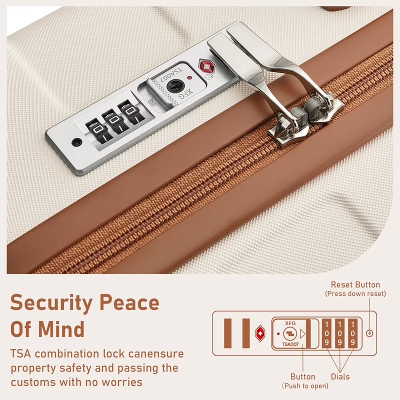 3 Piece Luggage Set 20in Carry On Spinner TSA Lock Beige3