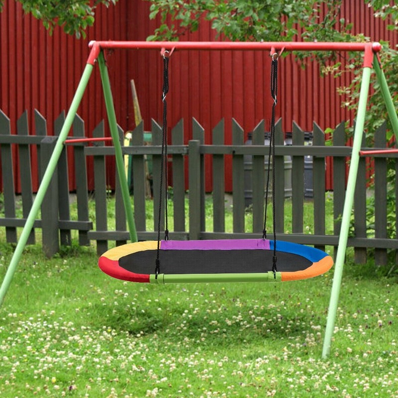 60" Saucer Tree Swing, Adjustable Outdoor Kids Giant Oval Platform, Colorful6