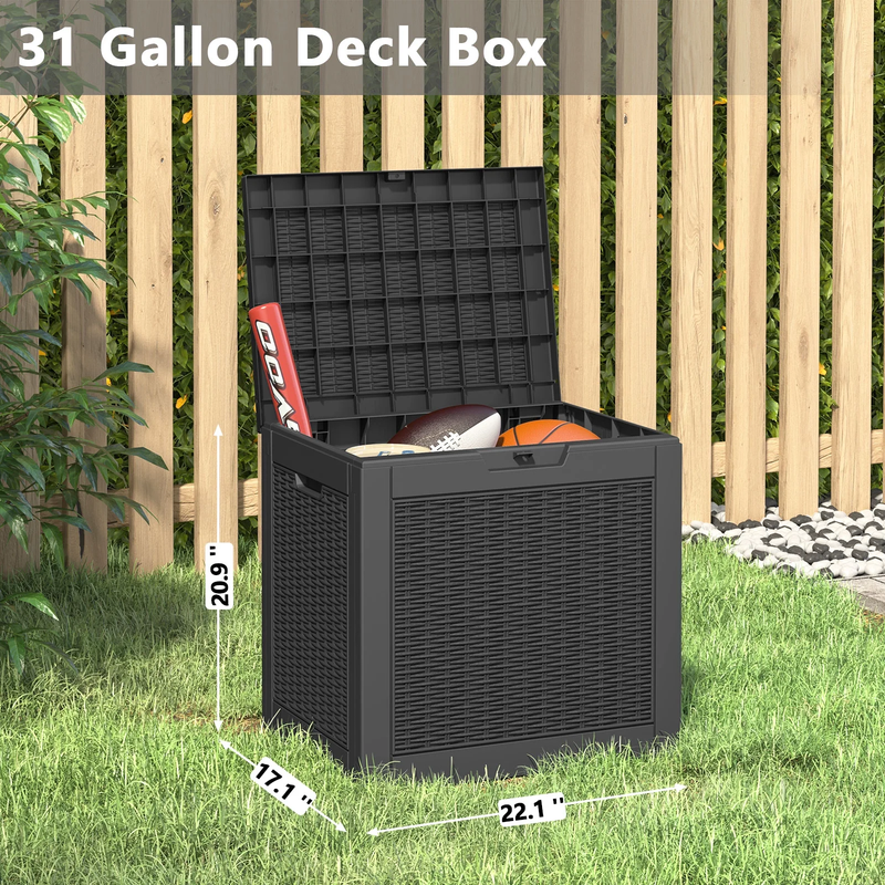 31 Gallon Deck Box, Resin Outdoor Storage Box, Waterproof and UV Resistant Light2