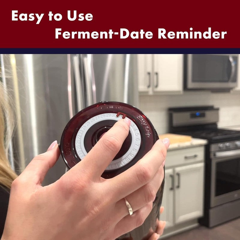 4 Waterless Fermenting Lids for Mason Jars + Pump, Tracks Date, Easy Grip3
