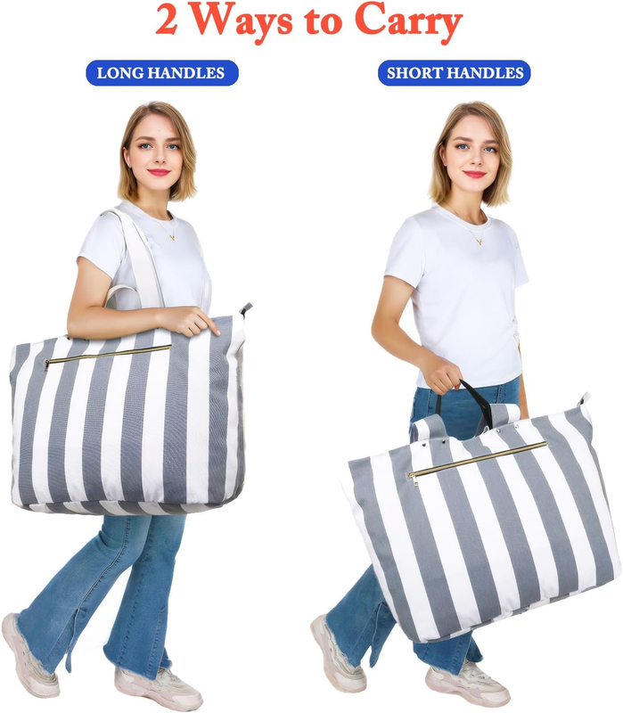 Beach Tote Bag Waterproof Large Canvas Wet Pocket Zipper Travel5