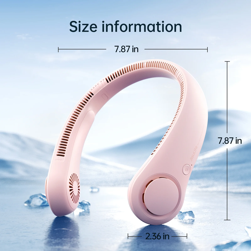Portable Neck Fan Bladeless Wearable Hands Free 5 Speed 16H Pink2