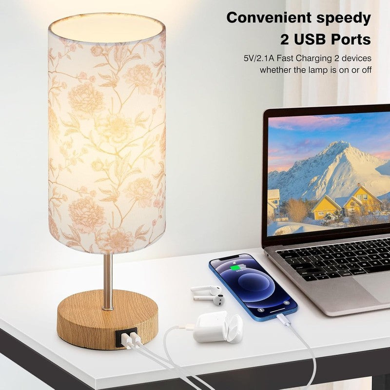 15" Touch Control Table Lamp w/ Dual USB Floral Print 3 Way Dimmable Bedside6