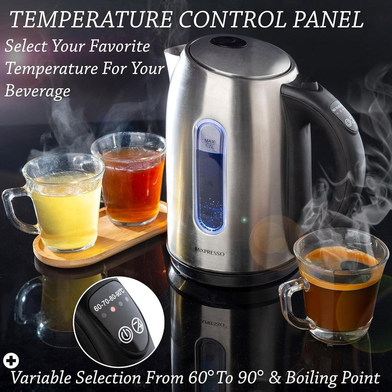 Electric Kettle 1.7L 1500W Stainless Steel Cordless Temp Control Keep Warm3