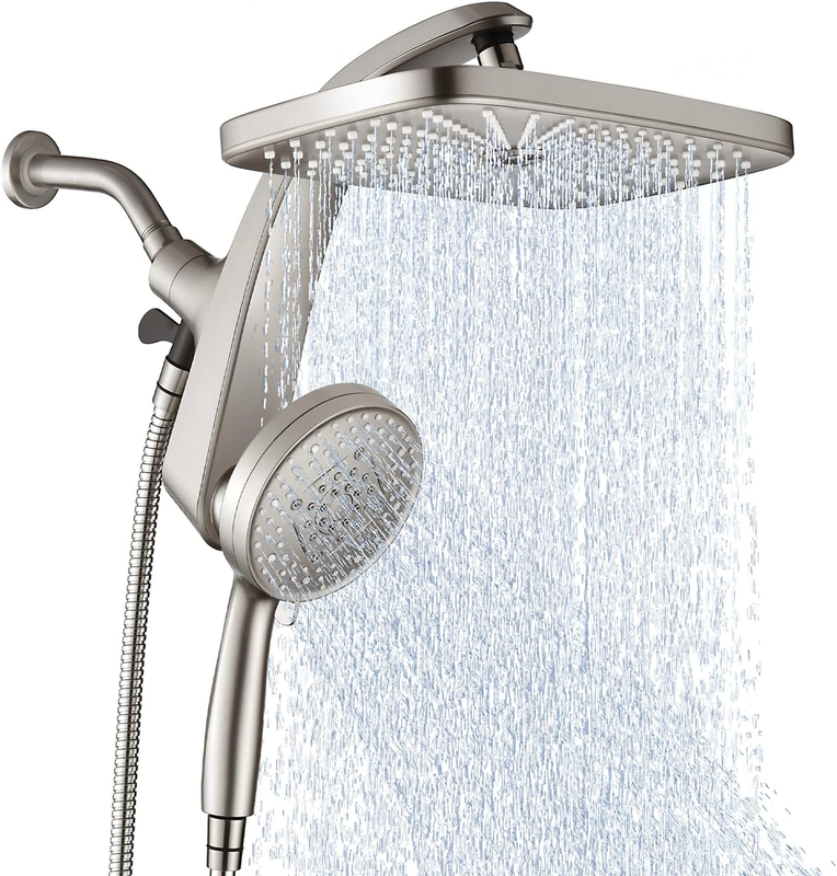 High Pressure Rain Shower Head w/ Handheld 10-Spray Combo Detachable Jets Silver10