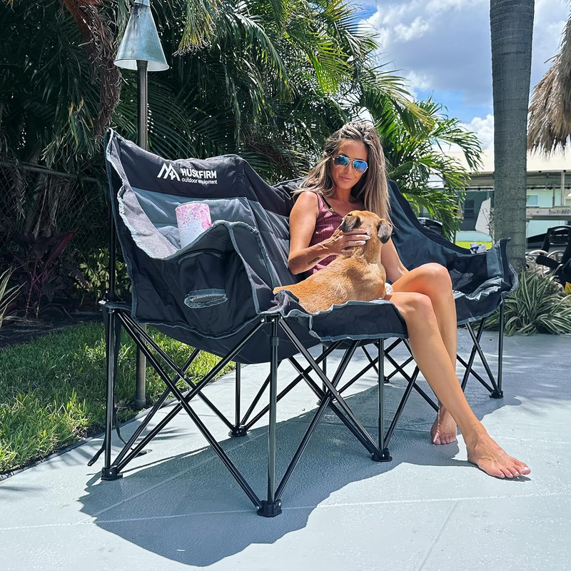 Heavy Duty 3 Person Camping Chair Folding Loveseat w/ Cup Holders Outdoor5