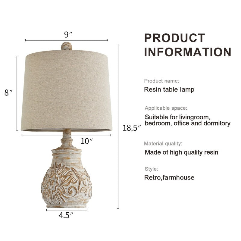 Set of 2 18.5" Retro Farmhouse Table Lamps Resin for Bedroom & Living Room9