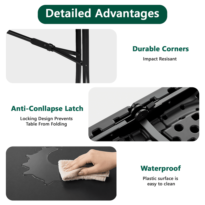6FT Folding Table, Heavy Duty Portable Table, Waterproof HDPE, Foldable for Picn3