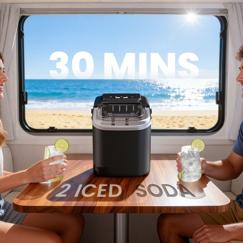 Countertop Ice Maker, 26Lbs Portable Small Ice Makers with Handle, 8 Cubes in 6 9