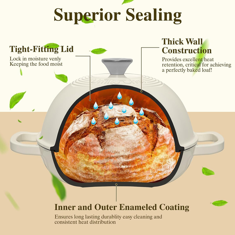 Enameled round Cast Iron Bread Oven, 6 Qt Cast Iron Dutch Oven for Homemade Sour6