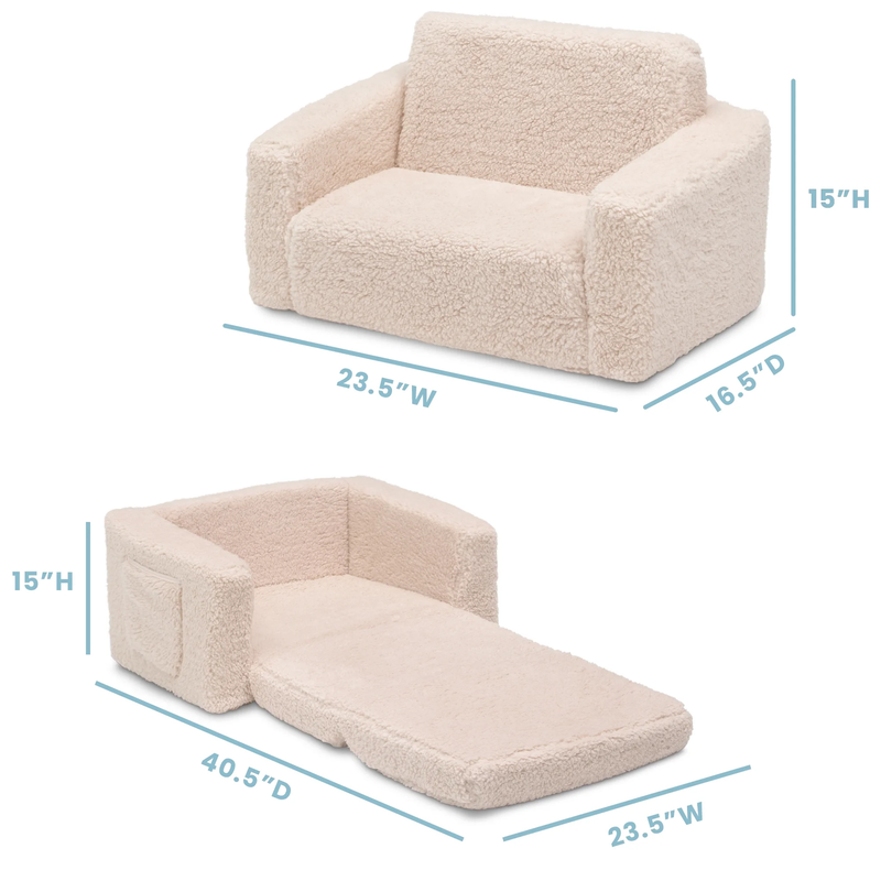 Cozee Flip Out Sherpa 2 In 1 Convertible Chair to Lounger for Kids, Cream2