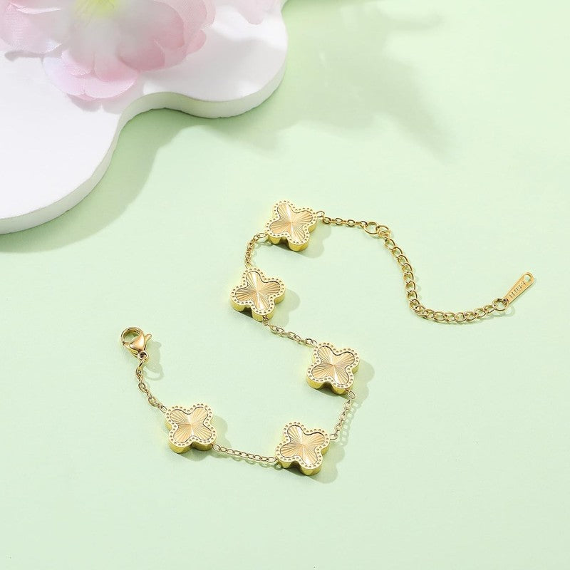 18K Gold Plated Four Leaf Clover Bracelet Lucky Dainty Gift Women3