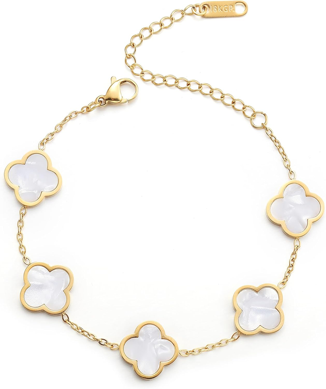 Gold Plated Clover Lucky Bracelet for Women Flower Four Leaf Link Bracelet10
