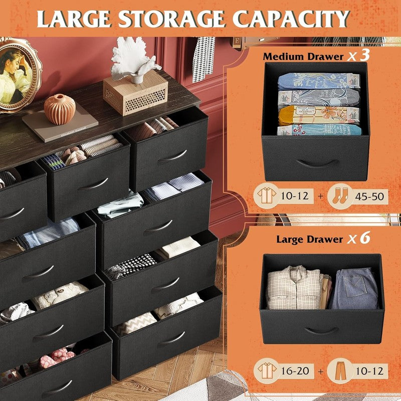 9 Drawer Dresser, Fabric Storage Tower for Bedroom, Hallway, Entryway, Closet, T3