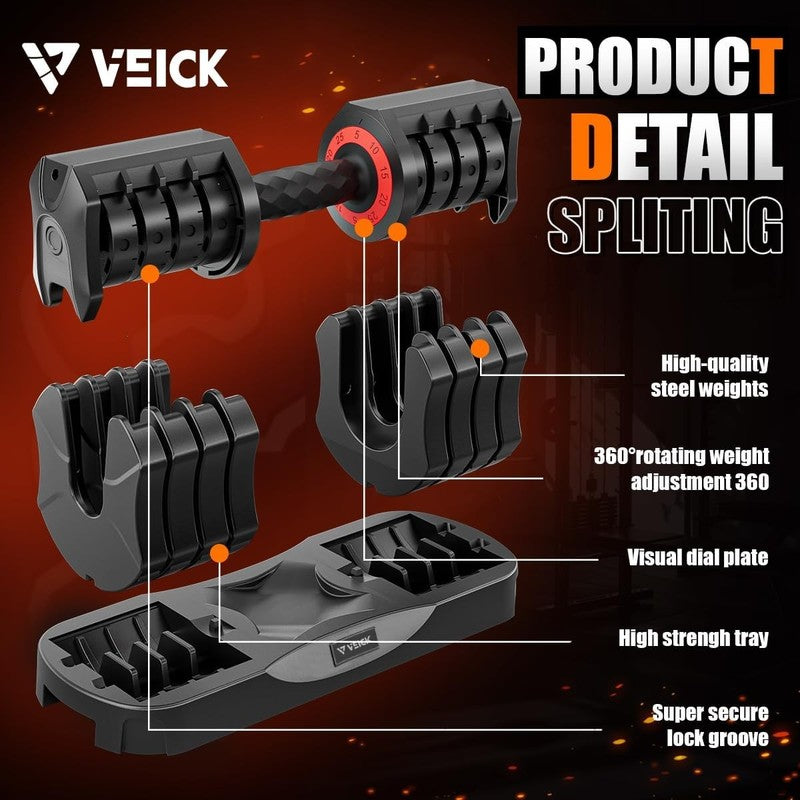 25lb Adjustable Dumbbell w/ Anti-Slip Handle Fast Adjust Home Gym Tray2