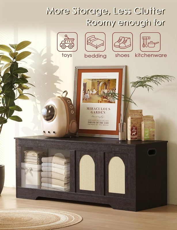 47.2'' Rattan Storage Chest Flip Top Entryway Bench Toy Box Trunk6